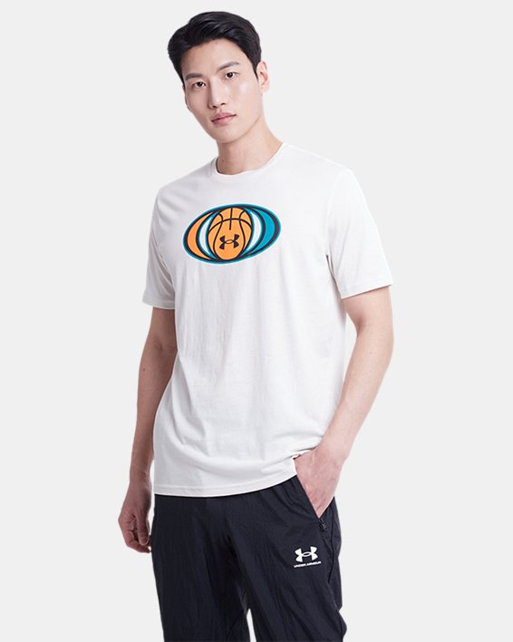 男士UA Basketball Logo短袖T恤 in Brown image number 2
